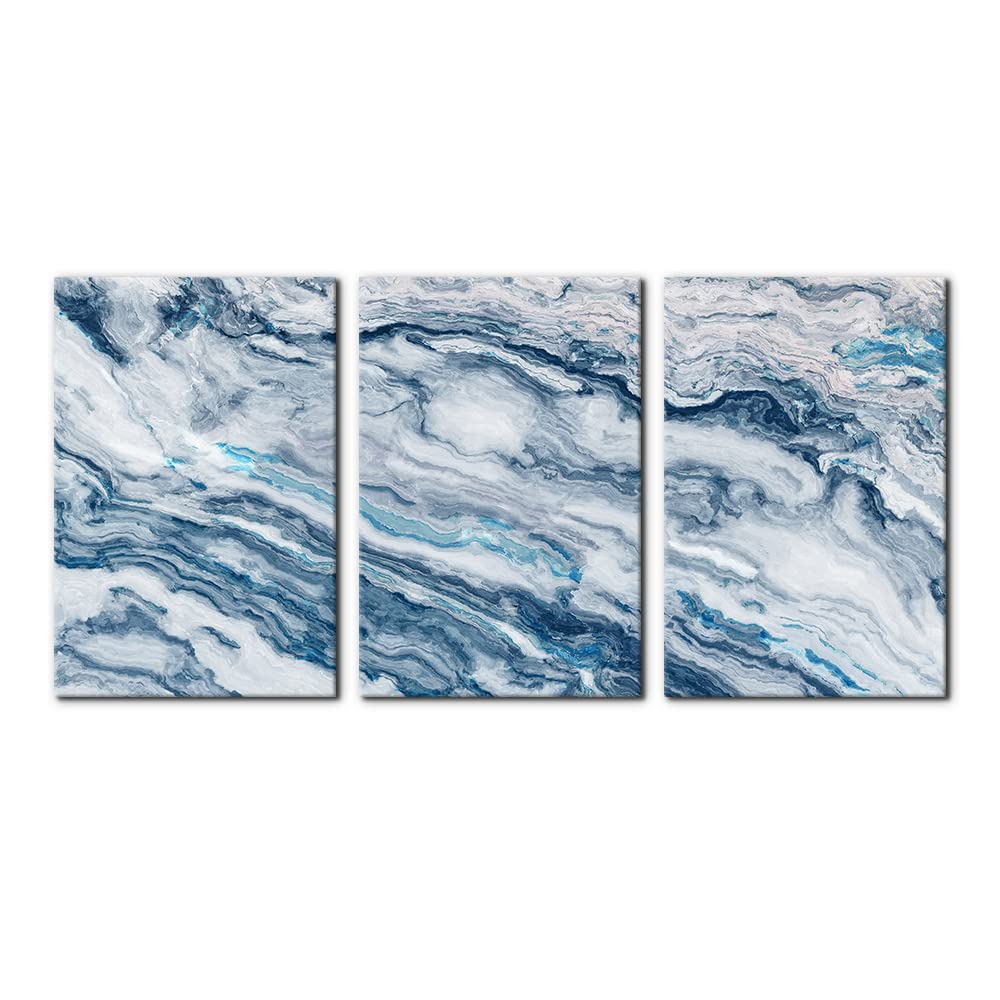 Abstract Wall Art Bedroom Wall Décor 3 Piece Blue Beach Ocean Picture Coastal Theme Nautical Sea Wave Canvas Prints on Canvas Seascape Modern Artwork for Home Living Room Office - 16"x24"x3 Panel