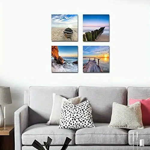4pcs Beach Canvas Wall Art for Bathroom Decor