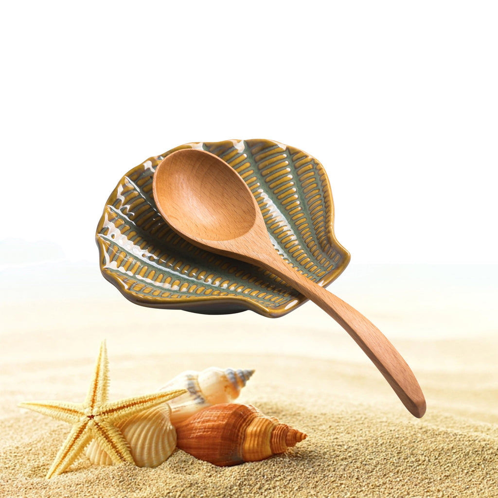 Shell Spoon Rest for Stove Top 5 inch Cooking Spoon Holder for Kitchen Counter Ceramic Beach Spoon Rest Heat-Resistant Spatula Holder Utensil Rest Coastal Kitchen Decor Blue-Green