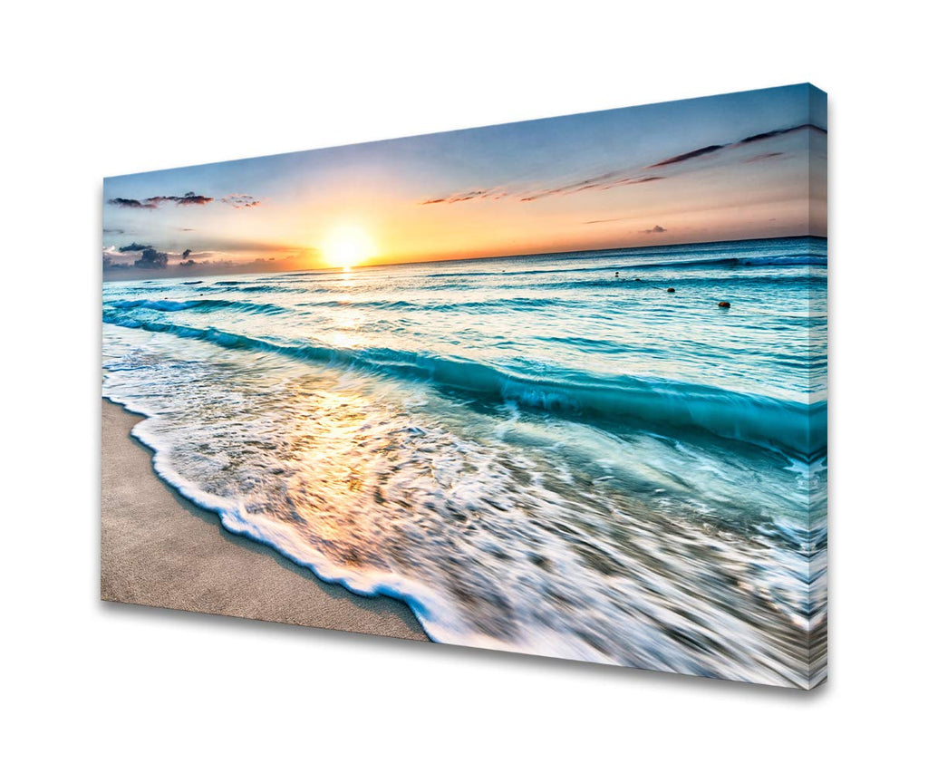 Baisuart S02269 Canvas Prints Wall Art Beach Sunset Paintings Ocean Waves Nature Pictures Stretched Canvas Wooden Framed for living Room Bedroom and Home Office Wall Decor Posters