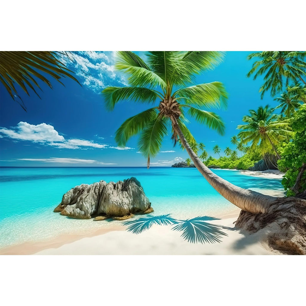 Riivvdise Aquarium Background Tropical Beach and Sea with Coconut Terrarium Backdrop Sunny Seabeach with Amazing Coastal Landscape Fish Tank Background Aquarium Wallpaper Poster Decor Vinyl 36x18in