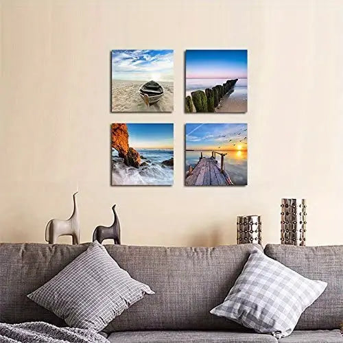 4pcs Beach Canvas Wall Art for Bathroom Decor