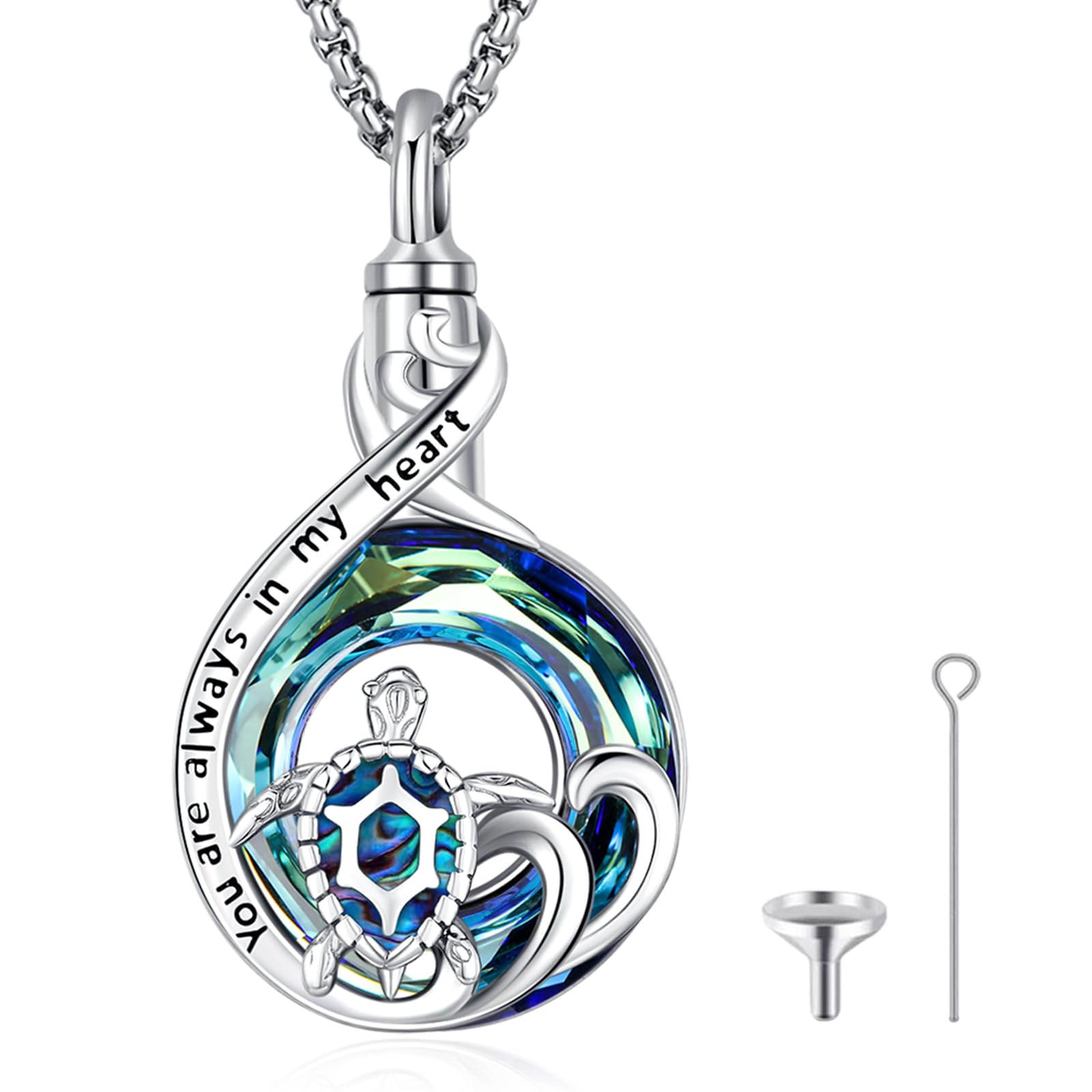 LOOVE Abalone Shell Sea Turtle Urn Necklaces for Ashes 925 Sterling Silver Sea Turtle Pendant Ashes Necklace for Women Turtle Crystal Memorial Necklace Keepsake Jewelry Remembrance Gifts