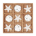 NIKKY HOME Beach Tic Tac Toe for Fun Starfish Sand Dollar Coastal House Coffee Table Decor Wood Board Travel Game 8.97 by 8.97-in Distressed White