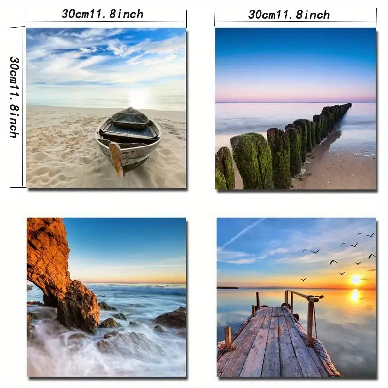 4pcs Beach Canvas Wall Art for Bathroom Decor