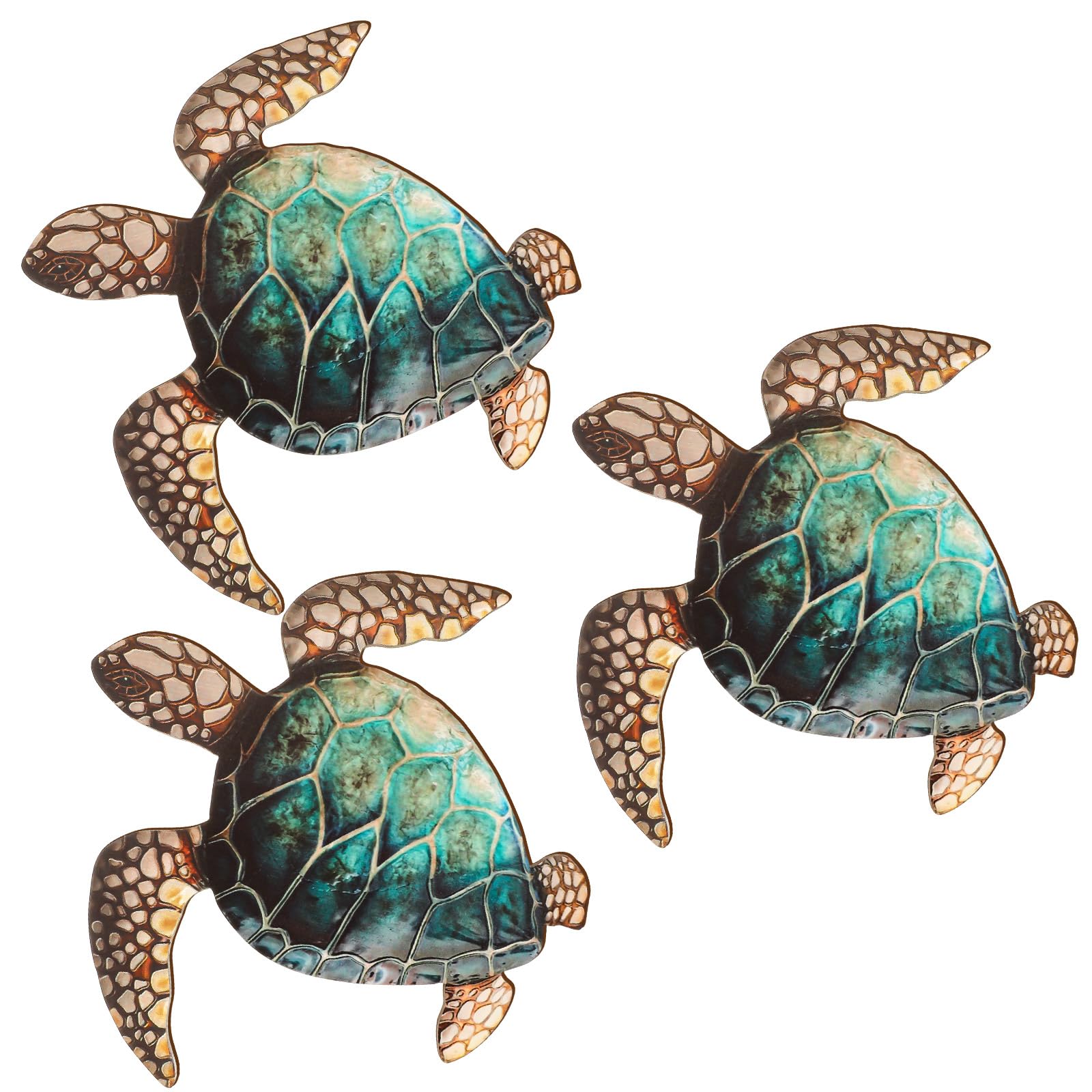 3 Pcs Christmas Coastal Wall Decor Beach Wall Art Decor Blue Sea Turtle Surfboard Seahorse Starfish Seashell Conches Crabs Sea Life Decor for Bathroom Bedroom Home (Classic Turtle Style)