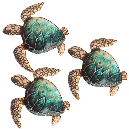3 Pcs Christmas Coastal Wall Decor Beach Wall Art Decor Blue Sea Turtle Surfboard Seahorse Starfish Seashell Conches Crabs Sea Life Decor for Bathroom Bedroom Home (Classic Turtle Style)