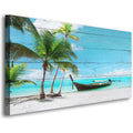 Beach Picture Canvas Prints Coconut Tree Ocean Wall Art Home Decor Natural Seascape Paintings for Living Room Bathroom Bedroom Office Kitchen Decorations Wooden Framed Landscape Artwork 28x57 inchs