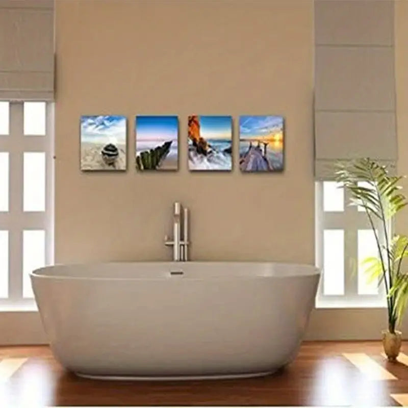 4pcs Beach Canvas Wall Art for Bathroom Decor