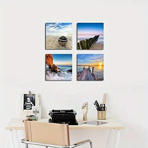 4pcs Beach Canvas Wall Art for Bathroom Decor
