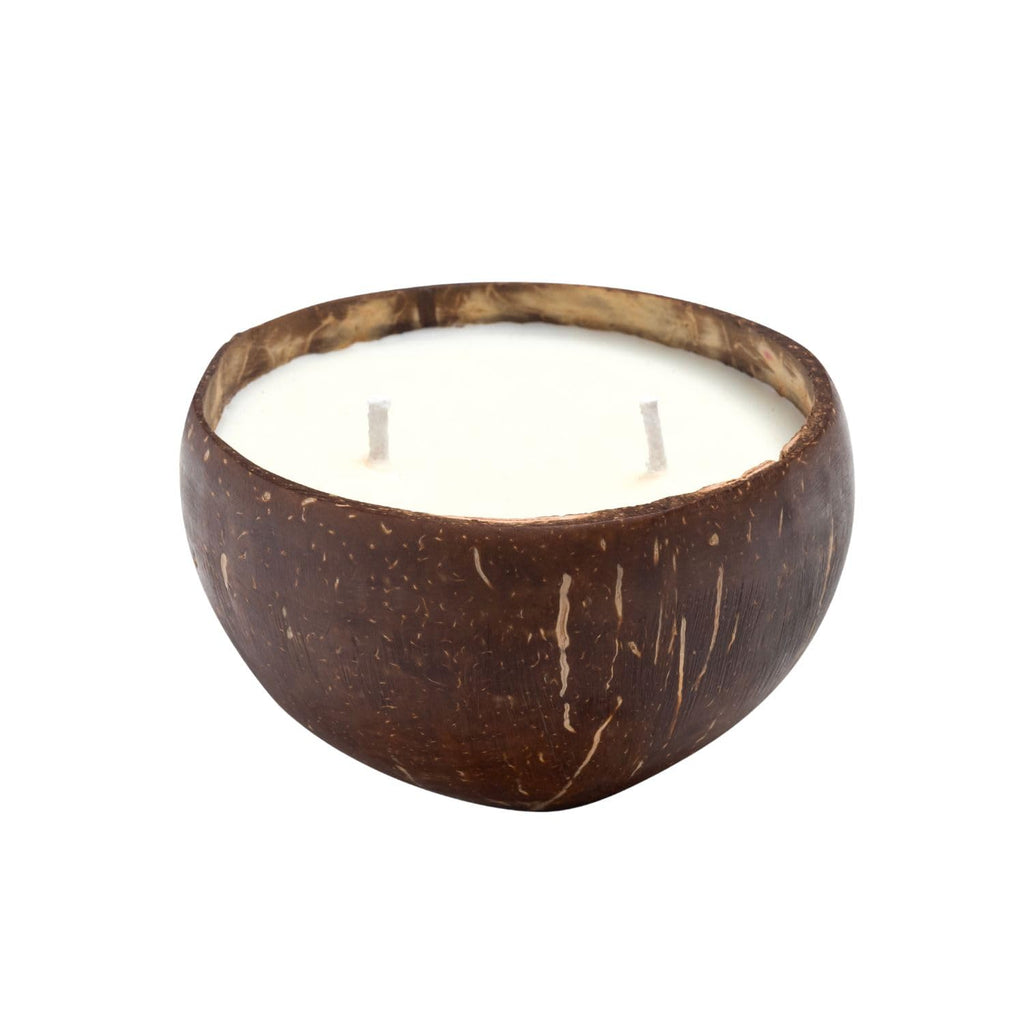 Frezco Lemongrass Scented Reclaimed Coconut Shell Candle | 100% Natural Soy Wax with Double Cotton Wick | Spa Ocean Beach Decor | 1 Pack