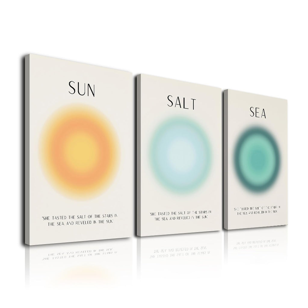 Framed Set of 3 Aura Beach Wall Art Sun Salt Sea Aura Aesthetic Wall Decor Living RoomTrendy Abstract Coastal Wall Art DecorMinimalist Beachy Art Pritns Modern Wall Decor Bedroom Bathroom Decoration12x16inch
